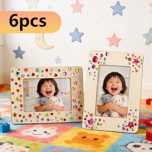 Lesnala 6 Pcs Unfinished Wood Picture Frame Crafts DIY Kits with Stickers