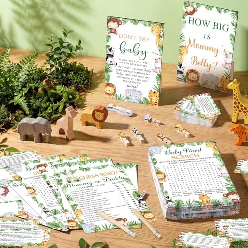 Funnymoom 426 Pcs Jungle Baby Shower Games Set, 8 Safari Animal Party