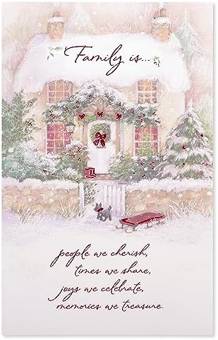 American Greetings Christmas Card for Family, Friends, or Someone Special, Shimmering Winter Cabin Scene Holiday Greeting (All the Joys)