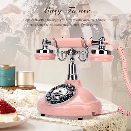 Wedding Phone Guest Book,Audio Guestbook,Vintage Wedding Guestbook Alternative,Audio Phone Guest Book for Wedding Baby Shower Retirement Graduation Birthday Party & More! (Pink)