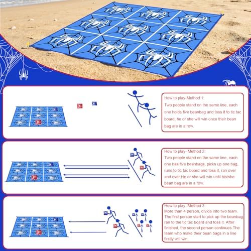 2-in-1 Giant Tic Tac Toe Game Bean Bag Toss Outdoor Games, 4.5FT Spider Tic Tac Toe Game with 10 Pcs Bean Bags, Outside Games for Adults and Family Lawn Yard Carnival Field Day Camping Party