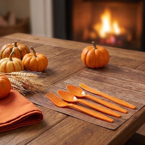 360Pcs Orange Plastic Silverware Set, Disposable Forks Spoons Knives