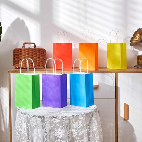 SUNCOLOR 24-Pack Small Gift Bags with Handles, 8" Rainbow Party Favor Bags
