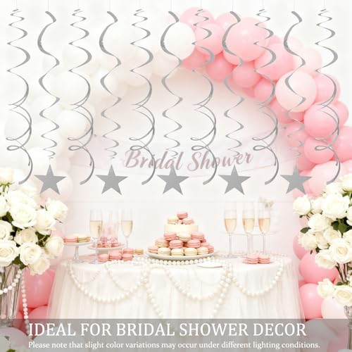 40Pcs Silver Star Hanging Swirls Party Decorations Plastic Spirals Streamers Foil Ceiling Decor for Birthday Bridal Showers All Kinds of Parties Classroom Home Party Favors