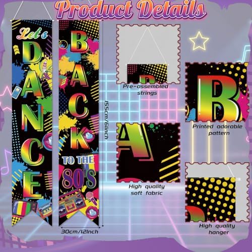 Hahafelt 6 Pcs 80s Party Decoration Banners 61 Inch Back to the 80's Bulletin Board Banner Retro Groovy Nostalgic Disco Porch Door Hanging Decor for Wall Classroom Office 1980s Birthday Party Supplies