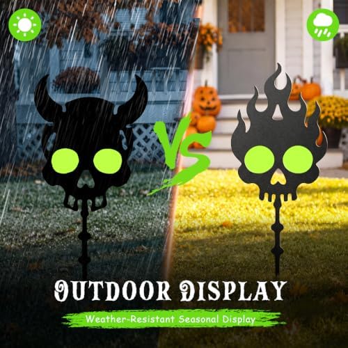 Halloween Solar Lighted Yard Stakes, 4-Pack (Skull Glow Yard Stakes)