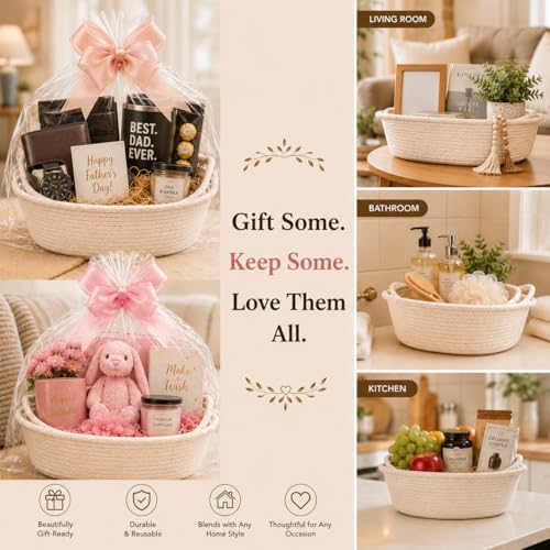 Gift Baskets Set of 5, Woven Rope Basket Kit for Gift & Storage
