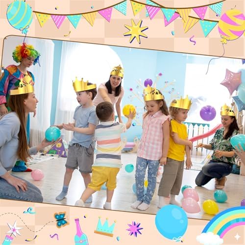 Nezyo 200 Pcs Gold Paper Crowns Bulk Birthday King Princess Crowns Gold Foil Party Crown Hats for Kids Students Classroom Celebration Baby Shower Photo Props Supplies