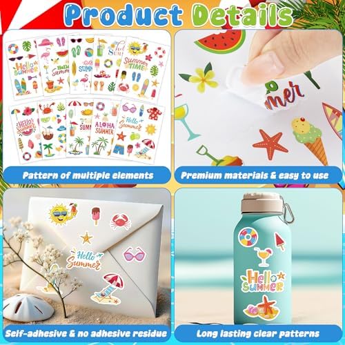 388Pcs Beach Ocean Summer Stickers Bulk for Beach Tropical Party Favors