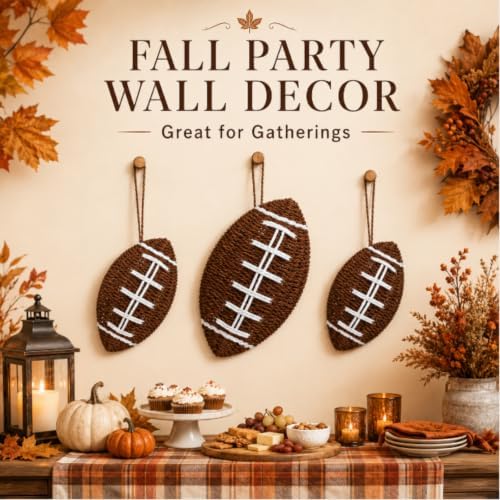 Beeveer 3 Pcs Fall Football Decor Rustic Woven Wall Hanging Decoration