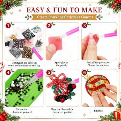 Yaomiao 17 Pcs Double Sided Diamond Art Christmas Ornaments Keychains 5d