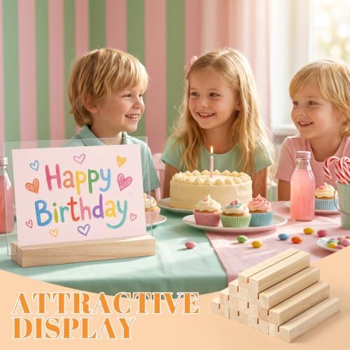10Pcs 5.51x1.38 Inches Wood Table Number Stands, Wooden Place Card Holders, Acrylic Sign Holders for Wedding, Ceremony, Birthday, Party, Home Decoration, Events (3mm Slots)