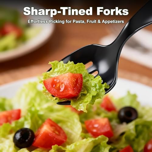36-Piece Disposable Plastic Serving Utensils Set, Black, 9 Inch