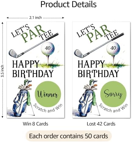 TOUNER 50Pcs Let's Par Tee Birthday Scratch Off Game Cards, Men Golf Scratch Cards for Father's Day Family Gathering Summer Birthday Retirement Party Lottery Prize Raffle Tickets Business Promotion