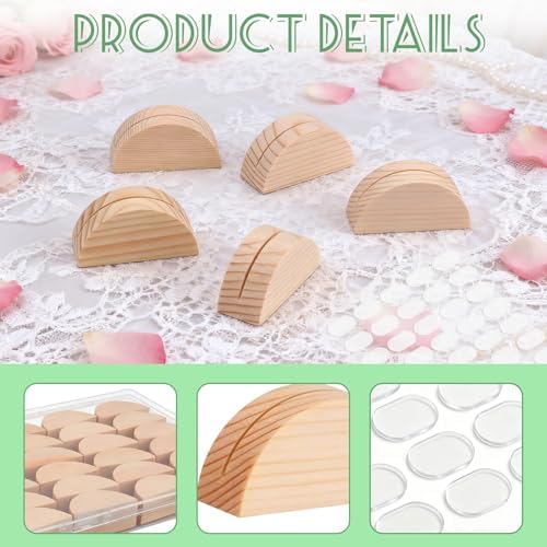24Pcs Wood Table Number Stands, Wood Place Card Holders Include Traceless Adhesive Stickers, Semicircular Design Place Card Holders for Wedding, Ceremony, Birthday, Party, Events