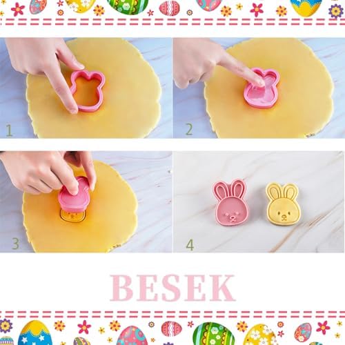 BESEK Easter Cookie Cutters Set: 8 Pcs Embossing Cookie Cutter for Biscuit Fondant Cheese Baking, Easter-Theme patterns