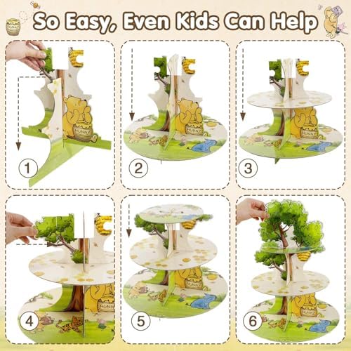 2Pcs Neutral Classic Winnie Baby Shower Birthday Decorations Cupcake Stands