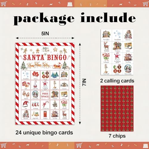 Christmas Party Bingo Game Cards, Santa Bingo Set for Adults Large Group, Winter Holiday Fun Party Games, Xmas Activities Icebreaker Games, for Family Friends, 03