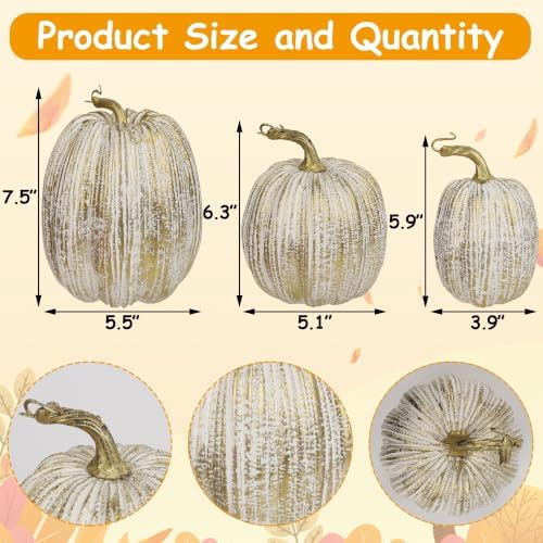 winemana Gold Pumpkins Fall Decor Large Artificial Foam Pumpkin, 3 Pack
