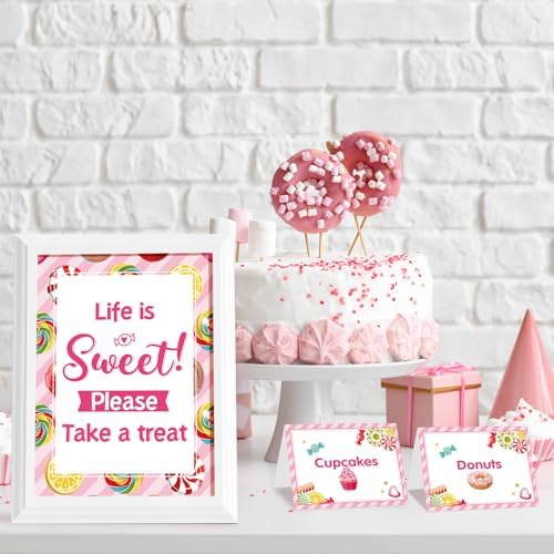 Outus 32 Pcs Candy Bar Decorations Kit with Banner Table Signs Food Labels