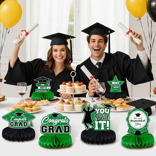 Graduation Decorations Class of 2026, Centerpieces for Tables, Congrats Grad Honeycomb Table Toppers, Graduation Party Supplies, Green