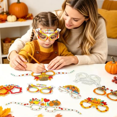 MUOUAKATE 32Pcs Thanksgiving Fall Crafts for Kids Coloring Glasses Bulk