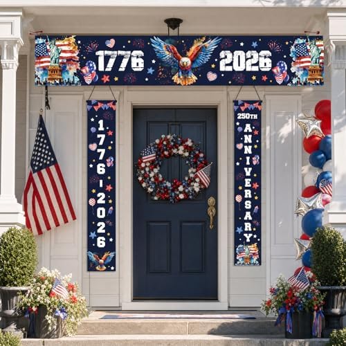 250th Anniversary America Banner, 1776-2026 USA 250 Years Patriotic Eagle Patio Banner, Memorial Day 4th of July Door Cover for Home Outdoor Indoor Decor Supplies