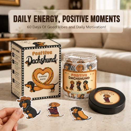 Positive Dachshund Jar with 60 Affirmation Cards, Emotional Support Gift, Funny Dachshund Gifts for Women, Christmas Decor, Weiner Gifts, Cute Puppy Dachshund Decor for Dog Lovers