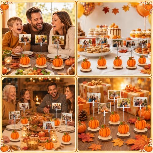 RattanView 24 Pcs Fall Pumpkin Picture Card Holders for Centerpieces