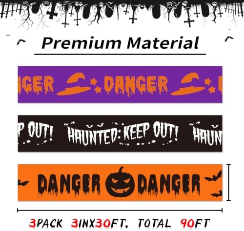 SWRT 3 Pack Halloween Decorations Caution Tape, 3 in x 30 Ft (Total 90 Ft)