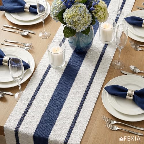 FEXIA Boho Table Runner with Tassels for Fall Home Decor 12x72 Blue Decor