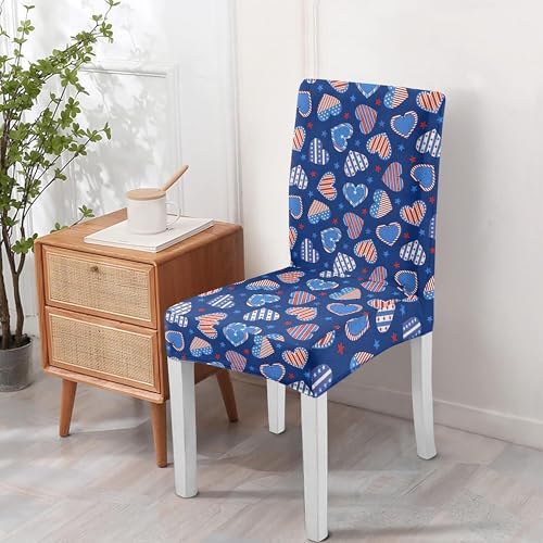 4 Pcs 4th of July American Flag Patriots Stars Dining Chair Covers, Memorial Day Veterans day Independence day Stretch Removable Washable Seat Slipcovers, Labor Day Kitchen Dining Room Hotel Decor