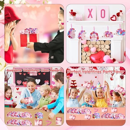 Fennoral 24 Pack Valentine's Day Craft Kits for Kids Make You Own Hedgehog Heart Poke in Art and Craft with Card DIY for Valentines Day Gift for Kids Classroom Activities Party Decoration