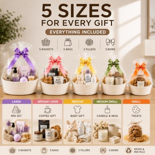 Gift Baskets Set of 5, Woven Rope Basket Kit for Gift & Storage