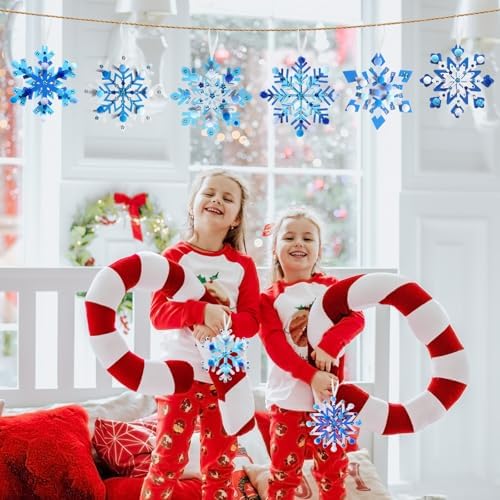 Funrous 48 Sets Snowflake Crafts Kit Winter Paper Crafts Hanging Ornaments