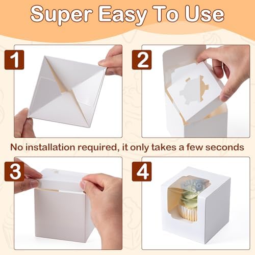 Hoewina 28 PCS Cupcake Boxes, Individual Cupcake Containers with Window