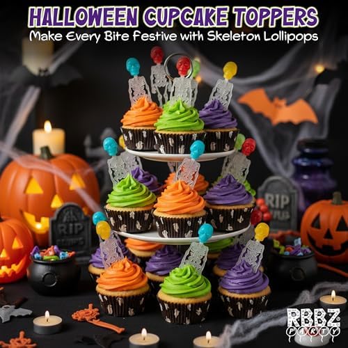 Skeleton Lollipops - Halloween Candy Individually Wrapped 24 Pack - Bulk Scary Suckers for Trick or Treat, Party Favors & Spooky Goodie Bags