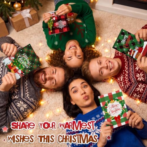 AmazingSpark 4 Set Christmas Gift Card Booklet Cardboard Merry Christmas Money Holder Book Buffalo Plaid Xmas Surprise Gift Card Money Sleeve Book Holiday Vintage Party Favors for Adult Women Cash