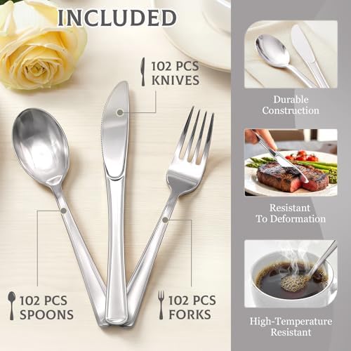 Glowserve 306 Pack Silver Disposable Plastic Silverware Set Cutlery Set