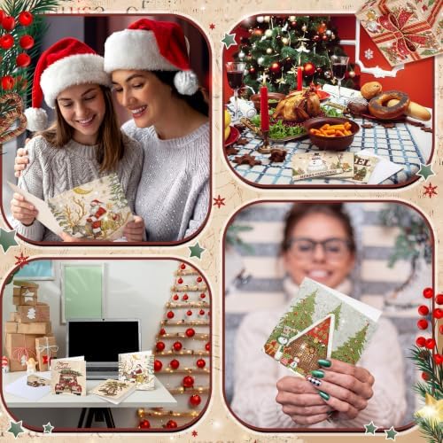 Saillong 12 Pack Vintage Christmas Diamond Painting Greeting Card Kits DIY Red Retro Christmas Diamond Art Cards with Envelopes Xmas 5D Rhinestones Painting kit for Adults DIY Craft Family Xmas Gifts