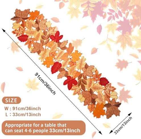 Fall Table Runner 36 Inches Long Autumn Maple Leaf Embroidered Runner