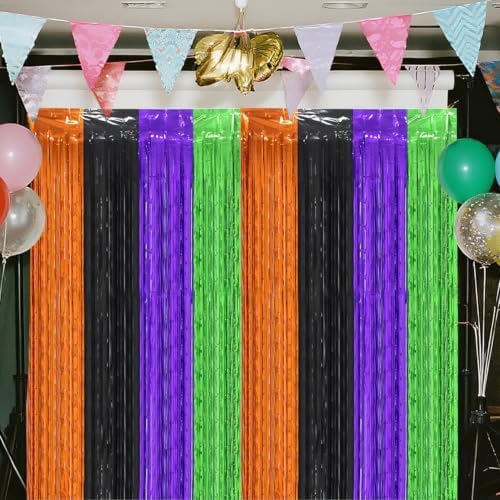 2 Pack Halloween Foil Fringe Curtains Party Decoration, 3.3 x 6.6ft