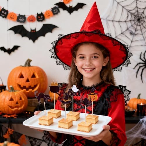 24 PCS Halloween Cupcake Toppers,Glitter Spider Witch Hat Spooky Little Boo Ghost Cat Pumpkin Cupcake Picks for Halloween Theme Baby Shower Kids Birthday Party Cake Decorations