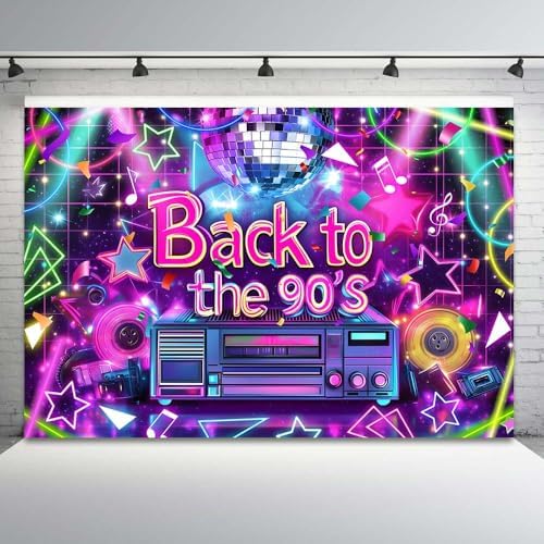 90's Party Decorations Backdrop Back to The 90's Banner, 90s Hip Hop Party Rock Music Disco Photography Background for 90s Themed Birthday Party, 15X10FT