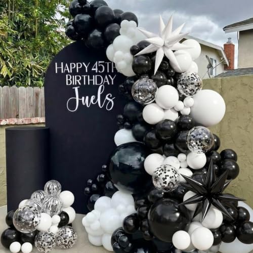 Black and White Balloons Arch Kit for Birthday New Year Party Decor