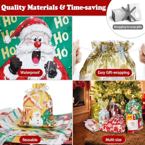 Koncci 34Pcs Christmas Gift Bags, Assorted Sizes Extra Large Medium Small