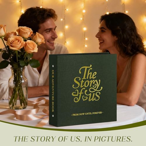Lanpn Couple Photo Album 4x6 600 Pockets - The Story of Us, Linen Large Wedding Anniversary Picture Albums Book Horizontal Vertical Photo for Newlywed Engagement Love Stories Valentine's Day (Green)