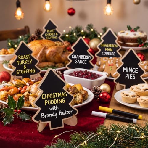 Eaasty 24 Pack Mini Chalkboard Signs with Stand 2 Pens Erasable,Xmas Tree