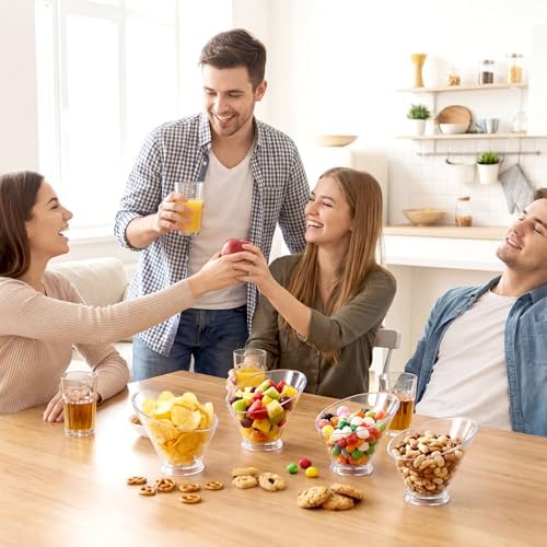 LemonRoad 6 Pcs Clear Plastic Serving Bowls with Scoops, Candy Bowls for Party Table, Disposable Angled Buffet Containers Dishes for Salad Fruit Snacks Appetizer Bar Catering Supplies(12oz)