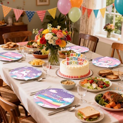 50Pcs Unicorn Birthday Plates and Napkins Party Supplies, Disposable Pastel Rainbow Paper Plates Napkins Tableware Set for Unicorn Birthday Party Decorations